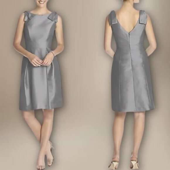 Alfred Sung Cocktail Bridesmaid Dress Sleeveless Dupioni Dove Light Gray 0 NWT - Picture 16 of 16